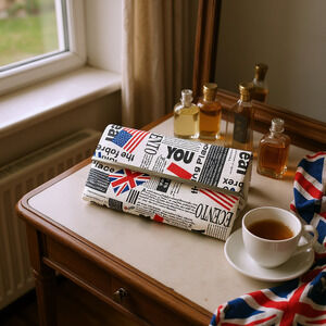 Vintage NEW Y2K Newspaper Flags Vegan Leather Convertible Clutch Envelope Purse